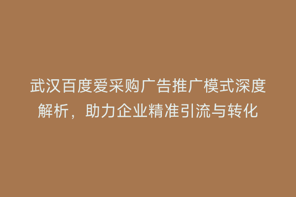 武汉百度爱采购广告推广模式深度解析，助力企业精准引流与转化