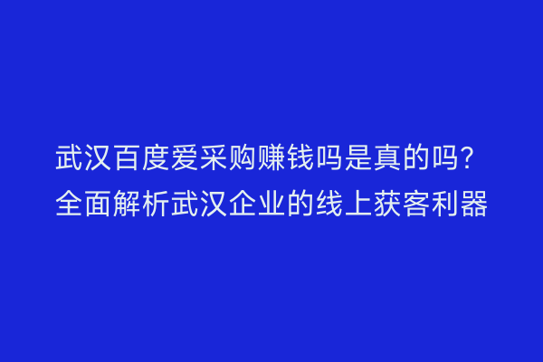 武汉百度爱采购赚钱吗是真的吗？全面解析武汉企业的线上获客利器