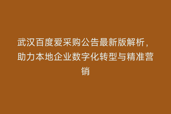 武汉百度爱采购公告最新版解析，助力本地企业数字化转型与精准营销