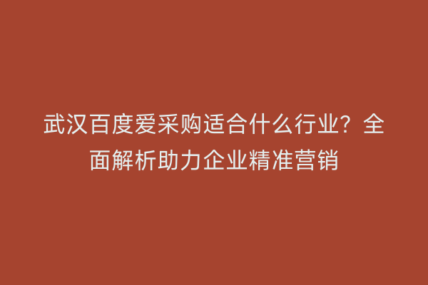 武汉百度爱采购适合什么行业？全面解析助力企业精准营销