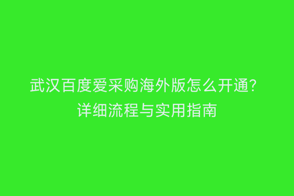 武汉百度爱采购海外版怎么开通？详细流程与实用指南