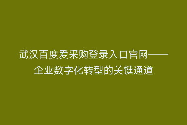 武汉百度爱采购登录入口官网——企业数字化转型的关键通道