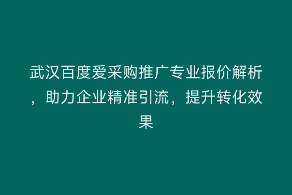 武汉百度爱采购推广专业报价解析，助力企业精准引流，提升转化效果