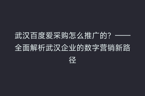 武汉百度爱采购怎么推广的？——全面解析武汉企业的数字营销新路径