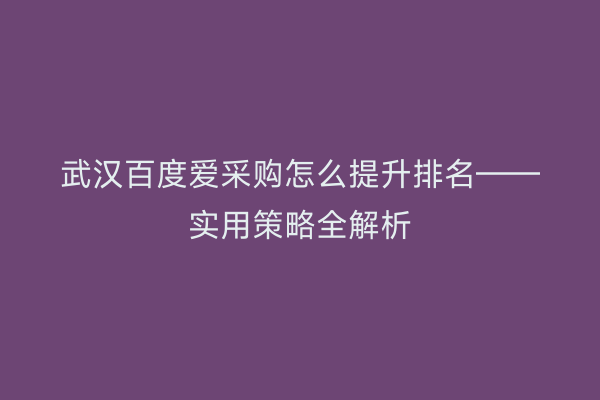 武汉百度爱采购怎么提升排名——实用策略全解析