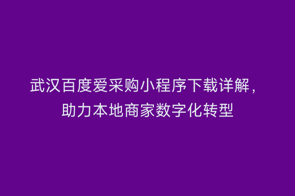 武汉百度爱采购小程序下载详解，助力本地商家数字化转型