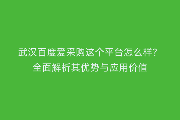 武汉百度爱采购这个平台怎么样？全面解析其优势与应用价值