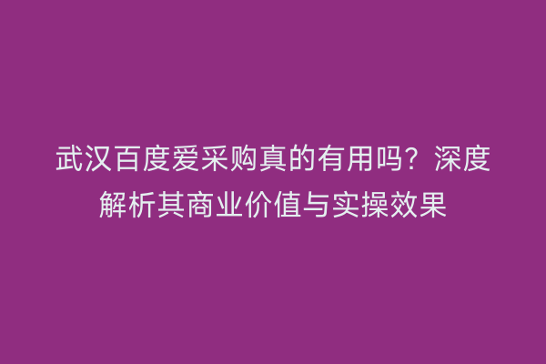 武汉百度爱采购真的有用吗？深度解析其商业价值与实操效果