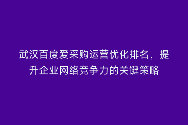 武汉百度爱采购运营优化排名，提升企业网络竞争力的关键策略