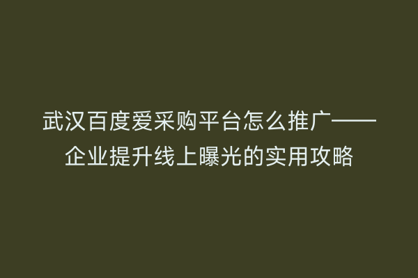 武汉百度爱采购平台怎么推广——企业提升线上曝光的实用攻略