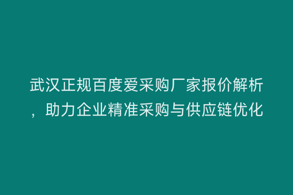 武汉正规百度爱采购厂家报价解析，助力企业精准采购与供应链优化