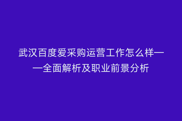 武汉百度爱采购运营工作怎么样——全面解析及职业前景分析