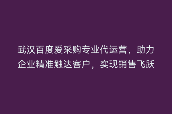 武汉百度爱采购专业代运营，助力企业精准触达客户，实现销售飞跃