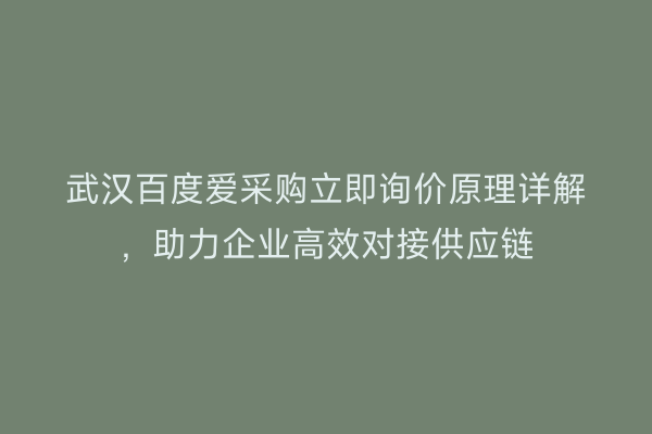 武汉百度爱采购立即询价原理详解，助力企业高效对接供应链