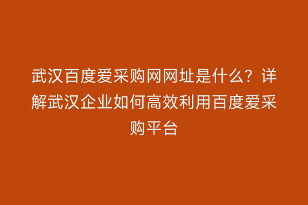 武汉百度爱采购网网址是什么？详解武汉企业如何高效利用百度爱采购平台