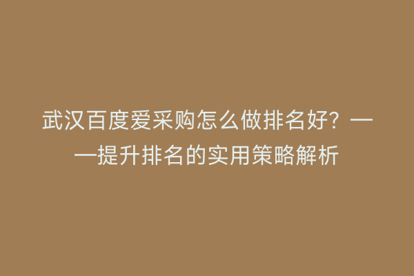 武汉百度爱采购怎么做排名好？——提升排名的实用策略解析