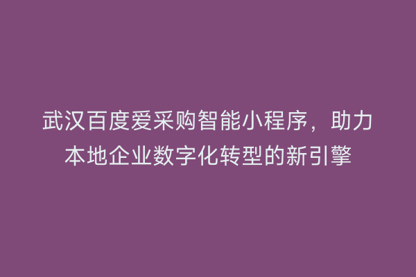 武汉百度爱采购智能小程序，助力本地企业数字化转型的新引擎
