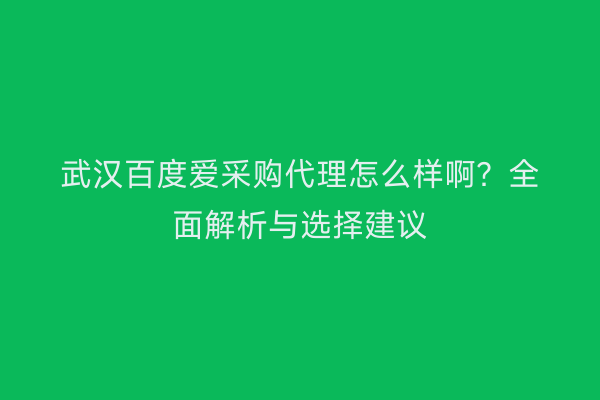 武汉百度爱采购代理怎么样啊？全面解析与选择建议