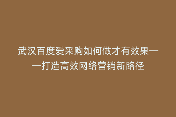 武汉百度爱采购如何做才有效果——打造高效网络营销新路径