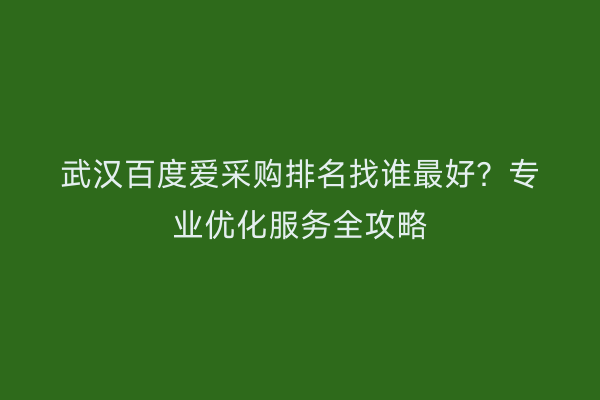武汉百度爱采购排名找谁最好？专业优化服务全攻略