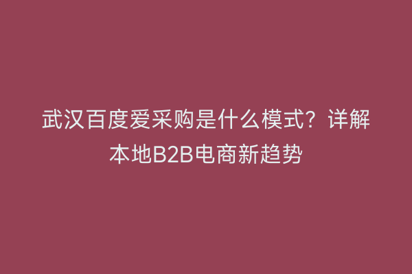 武汉百度爱采购是什么模式？详解本地B2B电商新趋势