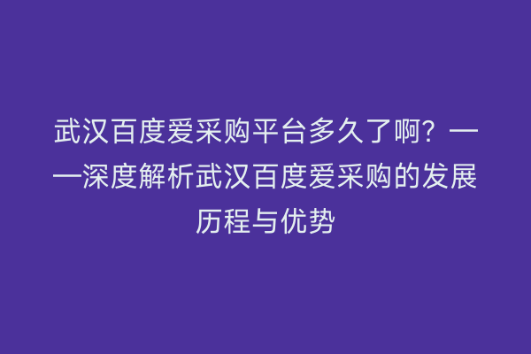 武汉百度爱采购平台多久了啊？——深度解析武汉百度爱采购的发展历程与优势