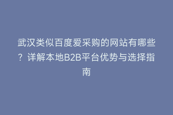 武汉类似百度爱采购的网站有哪些？详解本地B2B平台优势与选择指南