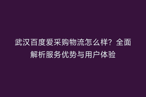 武汉百度爱采购物流怎么样？全面解析服务优势与用户体验