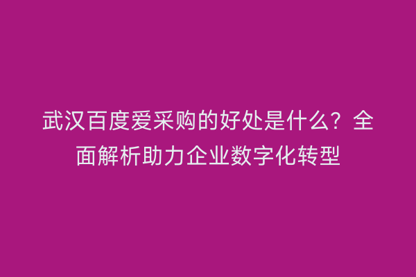 武汉百度爱采购的好处是什么？全面解析助力企业数字化转型