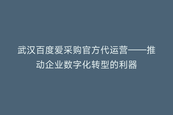 武汉百度爱采购官方代运营——推动企业数字化转型的利器