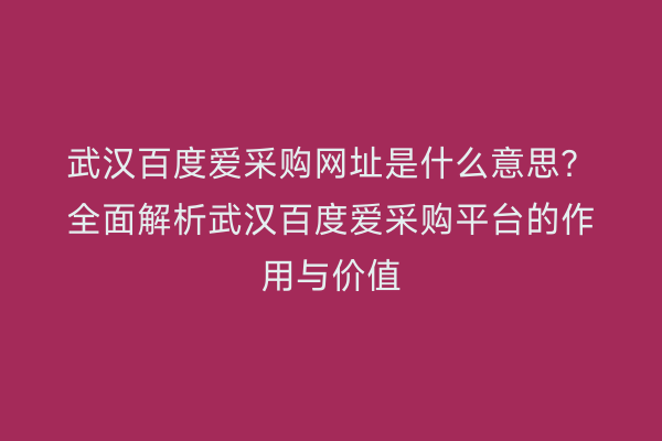 武汉百度爱采购网址是什么意思？全面解析武汉百度爱采购平台的作用与价值