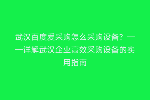 武汉百度爱采购怎么采购设备？——详解武汉企业高效采购设备的实用指南