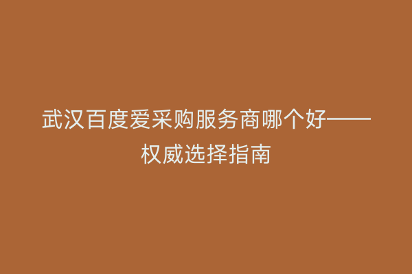 武汉百度爱采购服务商哪个好——权威选择指南