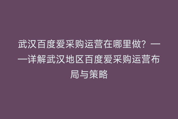 武汉百度爱采购运营在哪里做？——详解武汉地区百度爱采购运营布局与策略