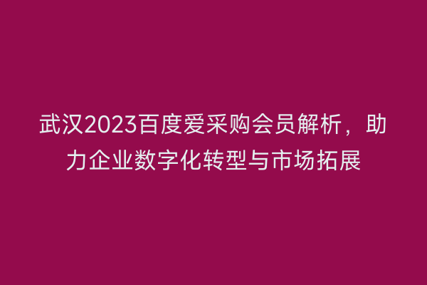 武汉2023百度爱采购会员解析，助力企业数字化转型与市场拓展