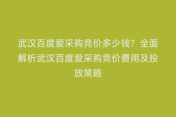 武汉百度爱采购竞价多少钱？全面解析武汉百度爱采购竞价费用及投放策略