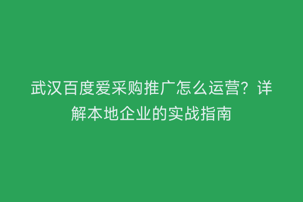 武汉百度爱采购推广怎么运营？详解本地企业的实战指南