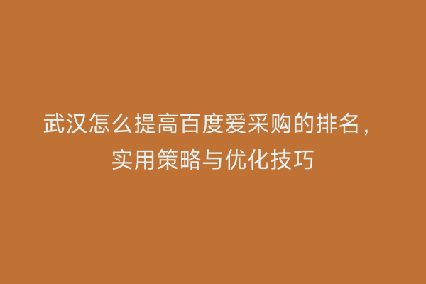武汉怎么提高百度爱采购的排名，实用策略与优化技巧