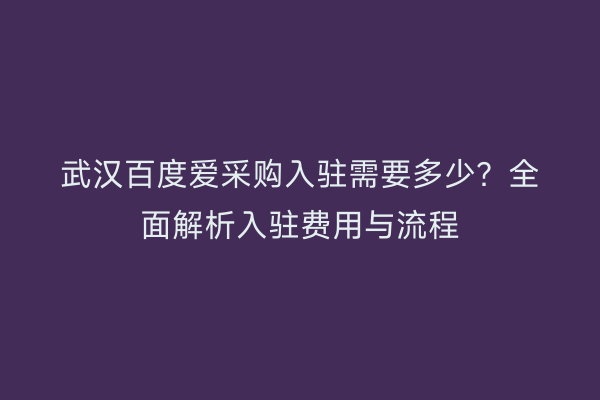武汉百度爱采购入驻需要多少？全面解析入驻费用与流程
