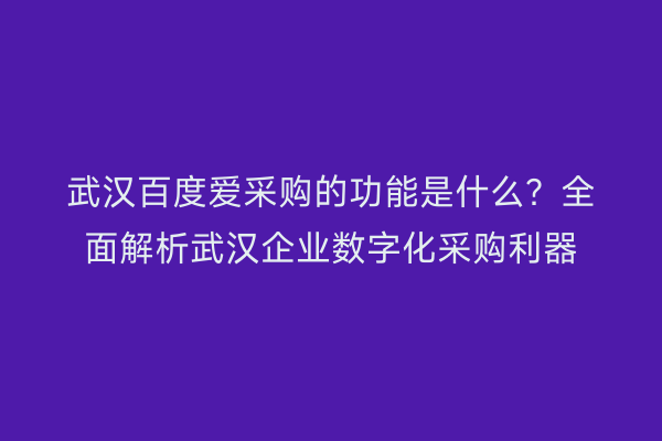 武汉百度爱采购的功能是什么？全面解析武汉企业数字化采购利器