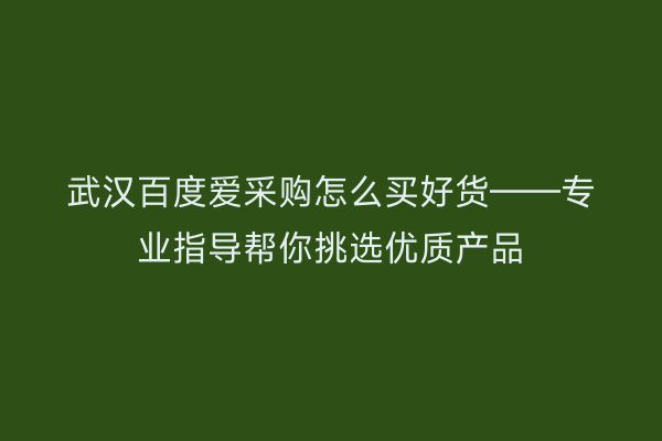 武汉百度爱采购怎么买好货——专业指导帮你挑选优质产品