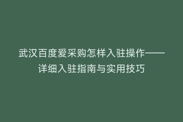 武汉百度爱采购怎样入驻操作——详细入驻指南与实用技巧