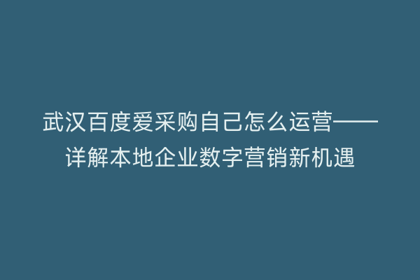 武汉百度爱采购自己怎么运营——详解本地企业数字营销新机遇