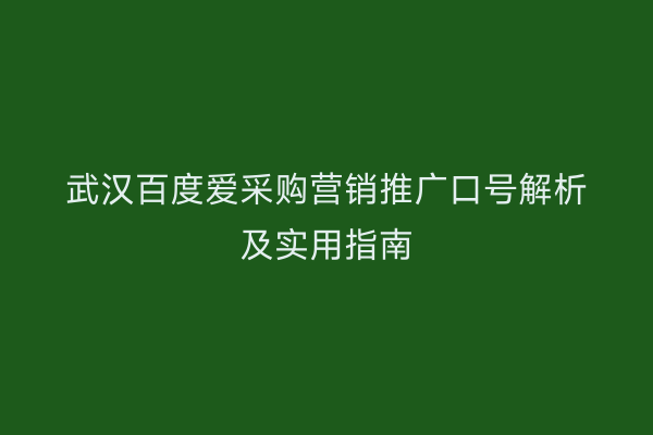 武汉百度爱采购营销推广口号解析及实用指南