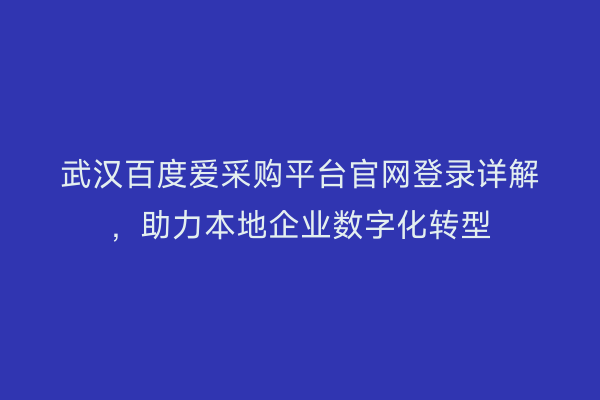 武汉百度爱采购平台官网登录详解，助力本地企业数字化转型