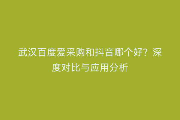 武汉百度爱采购和抖音哪个好？深度对比与应用分析