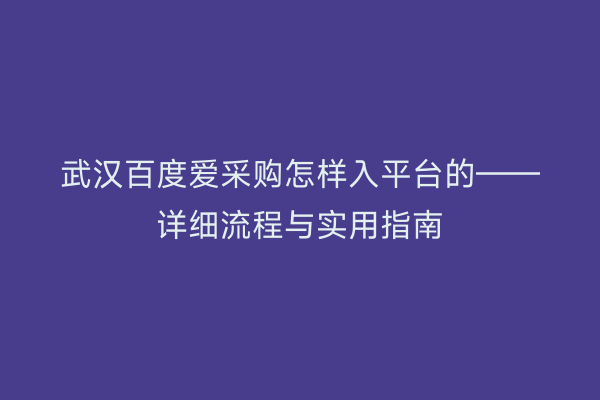 武汉百度爱采购怎样入平台的——详细流程与实用指南