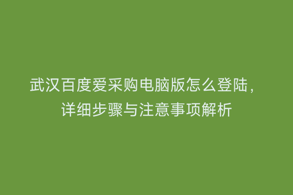 武汉百度爱采购电脑版怎么登陆，详细步骤与注意事项解析