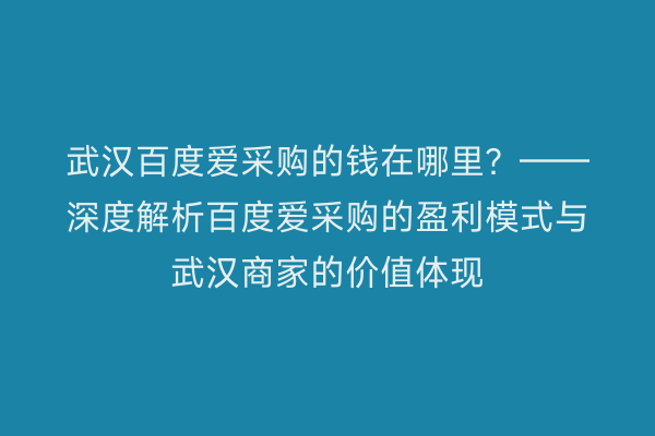 武汉百度爱采购的钱在哪里？——深度解析百度爱采购的盈利模式与武汉商家的价值体现