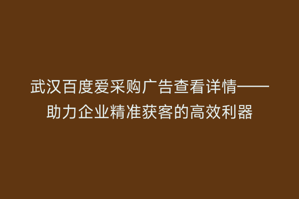 武汉百度爱采购广告查看详情——助力企业精准获客的高效利器